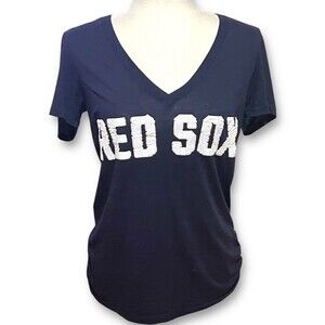 VS PINK X 5th & Ocean Boston Red Sox ‘3 Strikes’ Navy V-Neck Top Y2K Baseball